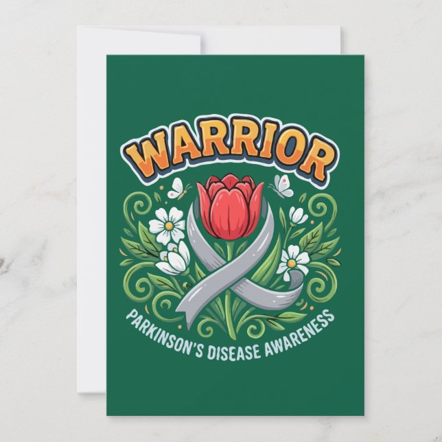 Tarjeta Festiva Parkinson's Disease Awareness Warrior Red Tulip  (Anverso)