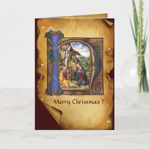 TARJETA FESTIVA PARQUE DE NAVIDADES DE NATIVITY MONOGRAM