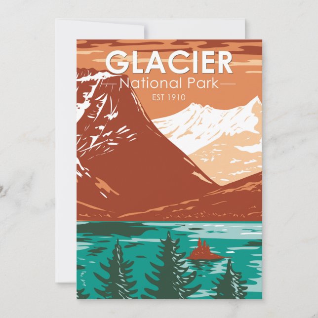 Tarjeta Festiva Parque nacional Glaciar Montana Vintage (Anverso)