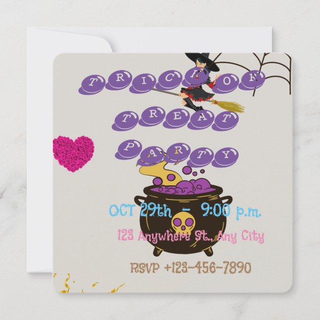 Tarjeta Festiva Partido de Halloween Trick-or-Treat para Niños INV (Anverso)