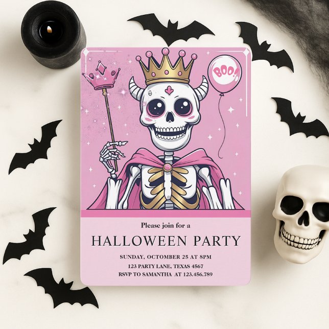 Tarjeta Festiva Partido Halloween del Skeleton Princesa Rosa (Subido por el creador)