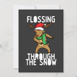 Tarjeta Festiva Pasando hilo dental a través de la nieve Rudolph R