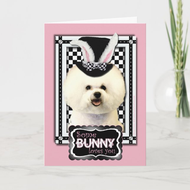 Tarjeta Festiva Pascua - algún conejito le ama - Bichon Frise (Anverso)