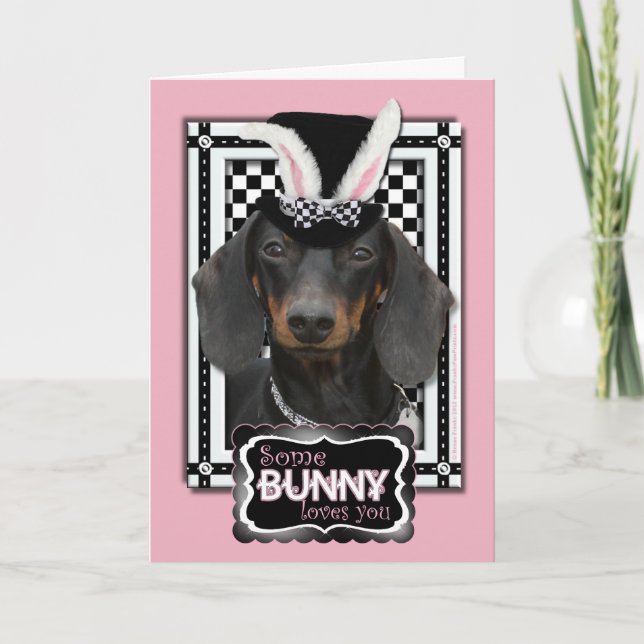 Tarjeta Festiva Pascua - algún conejito le ama - Dachshund (Anverso)