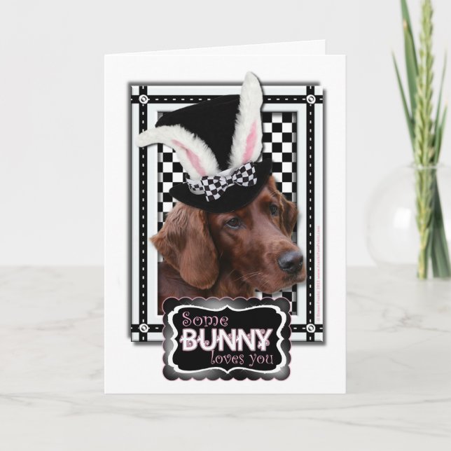 Tarjeta Festiva Pascua - algún conejito le ama - Irish Setter (Anverso)