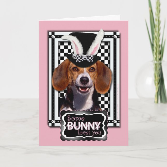 Tarjeta Festiva Pascua - Algunos conejitos te aman - Beagle (Anverso)