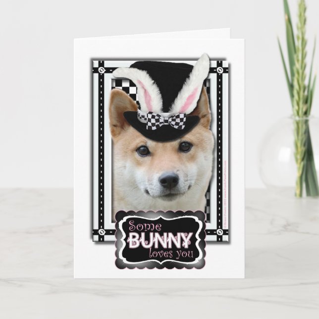 Tarjeta Festiva Pascua - Algunos conejitos te aman - Shiba Inu (Anverso)