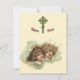 Tarjeta Festiva Pascua antigua, ángeles angelicales nubes en el ci