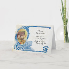 Tarjeta Festiva Pascua antigua de pollo de huevo azul