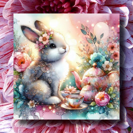 Tarjeta Festiva Pascua Bendición Blesss Spring Tea Purpurina Bunny