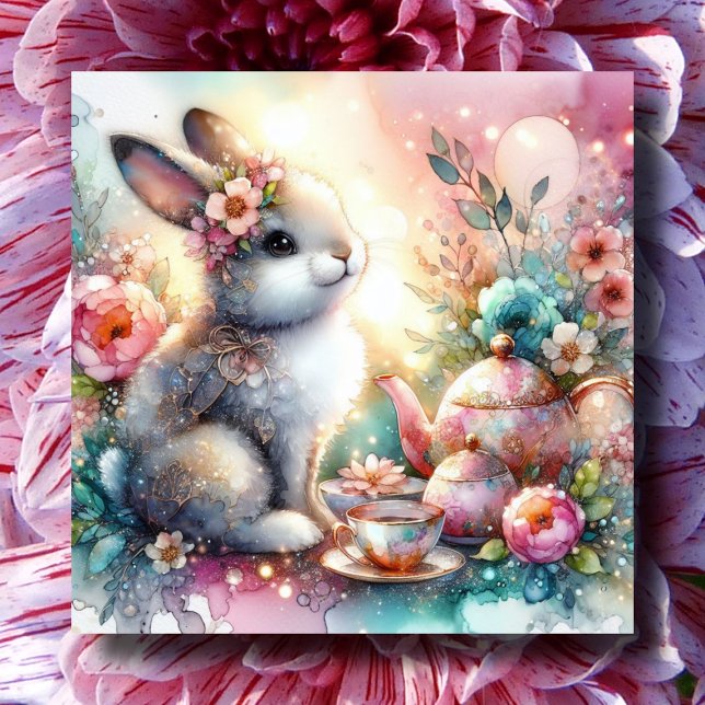 Tarjeta Festiva Pascua Bendición Blesss Spring Tea Purpurina Bunny (Subido por el creador)