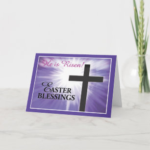 Tarjeta Festiva Pascua bendición cruza el estallido en morado