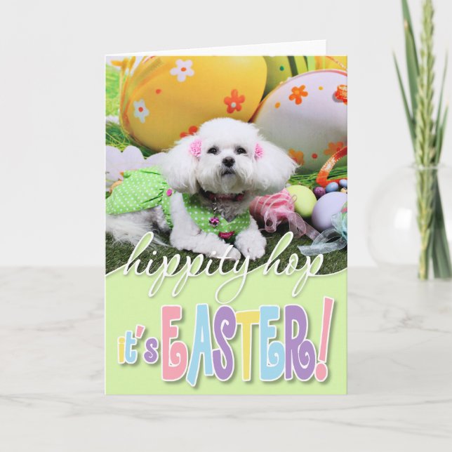 Tarjeta Festiva Pascua - Bichon Frise - Mia (Anverso)