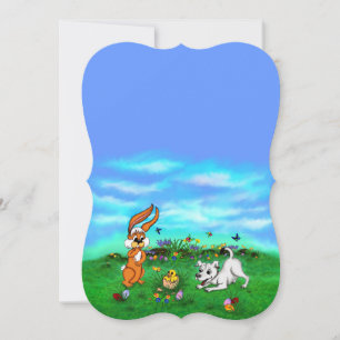 Tarjeta Festiva Pascua - Cachorro Capo con Conejo y Pollito