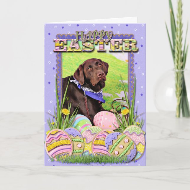 Tarjeta Festiva Pascua - chocolate Labrador - Hershey (Anverso)