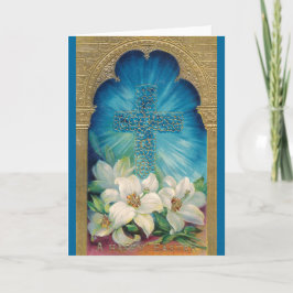Tarjeta Festiva Pascua con cruz y lirios