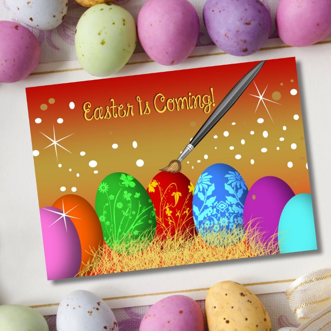 Tarjeta Festiva Pascua Con Huevos De Pascua Y Pincel De Pintura (Subido por el creador)