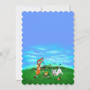 Tarjeta Festiva Pascua: Conejo de cachorros y polluelo