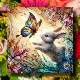 Tarjeta Festiva Pascua De Conejo De Cristal Y Mariposas
