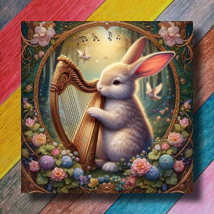 Tarjeta Festiva Pascua de conejo floral de estilo Art Nouveau