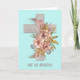 Tarjeta Festiva Pascua de flores rosadas cruzadas plateadas