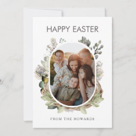Tarjeta Festiva Pascua de Foto Familiar Nido de Pájaro Acuarela Rú