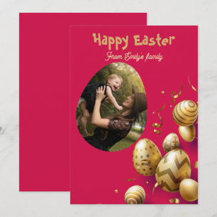 Tarjeta Festiva Pascua de fotos de la familia Gold Modern Script