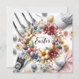 Tarjeta Festiva Pascua de golf con equipo de golf con flores