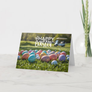 Tarjeta Festiva Pascua de golf con palo y bolas de golf de huevo e