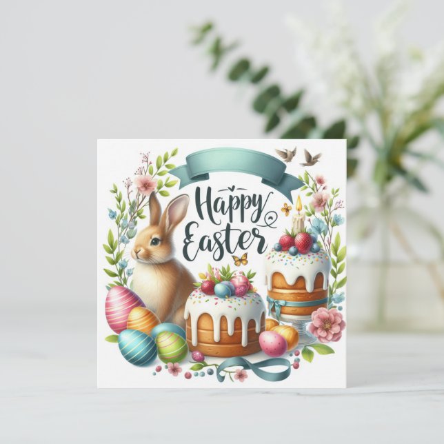 Tarjeta Festiva Pascua de Ilustracion de huevos de torta dulce (Anverso de pie)