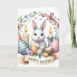 Tarjeta Festiva Pascua de Ilustracion de velas de conejo
