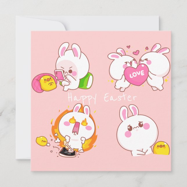 Tarjeta Festiva Pascua de Kawaii (Anverso)