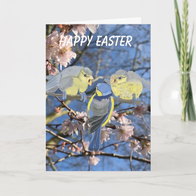 Tarjeta Festiva Pascua de madres y bebés azules (Anverso)