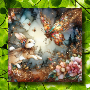 Tarjeta Festiva Pascua de mariposa de conejo de vidrio templado Pu