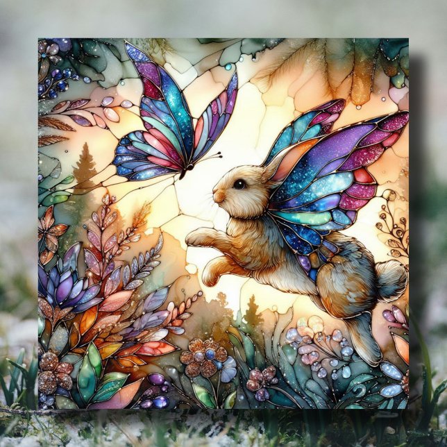 Tarjeta Festiva Pascua de mariposa de vidrio azul morado (Subido por el creador)