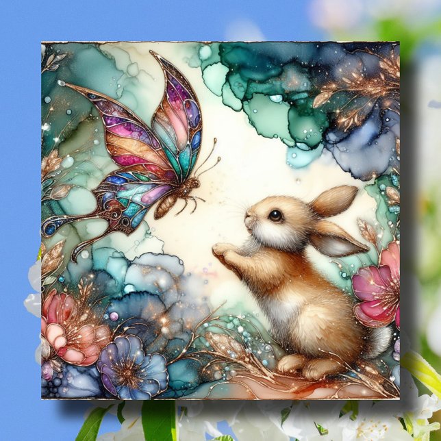 Tarjeta Festiva Pascua de Mariposa de Vidrio Manchado de Oro (Subido por el creador)