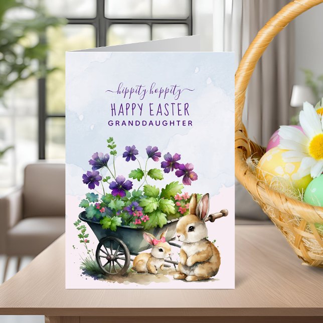 Tarjeta Festiva Pascua de nieta de conejitos personalizados (Personalized Cute Bunnies Granddaughter Easter Holiday Card)