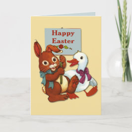 Tarjeta Festiva Pascua de pato y conejo
