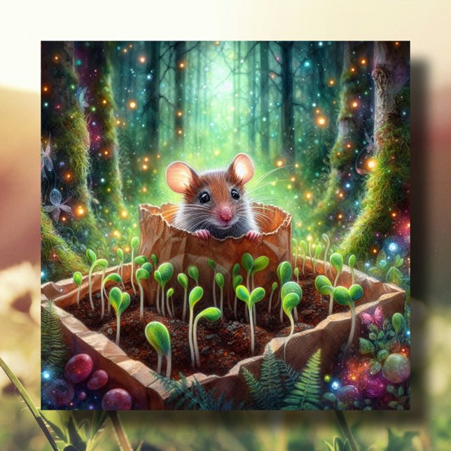 Tarjeta Festiva Pascua de semillas florecientes del ratón de bosqu (Subido por el creador)