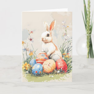 Tarjeta Festiva Pascua del Conejo Blanco Retro