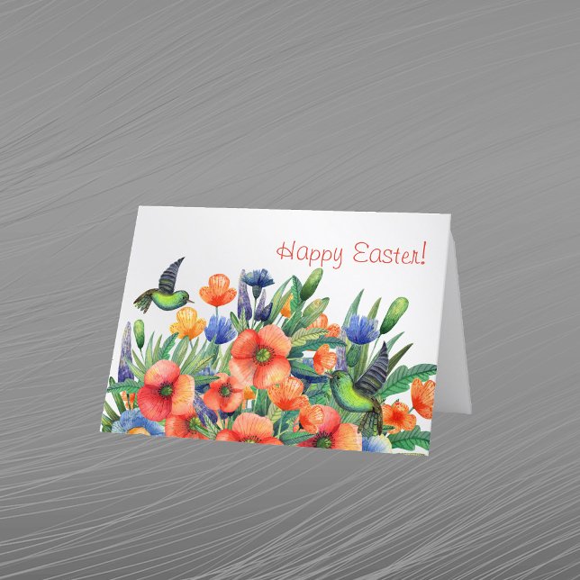 Tarjeta Festiva Pascua del Naranja Floral Hummingbird (Subido por el creador)