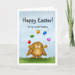 Tarjeta Festiva Pascua feliz a mi conejito que hace juegos