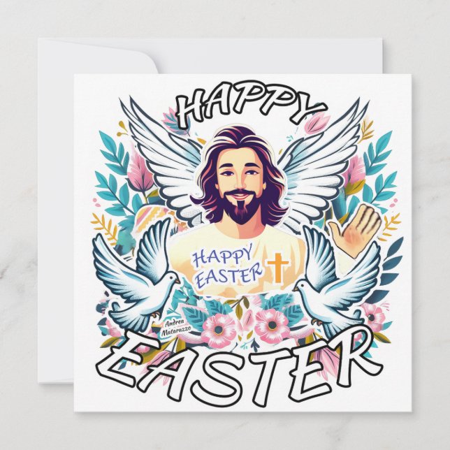 Tarjeta Festiva Pascua feliz con Jesús (Anverso)