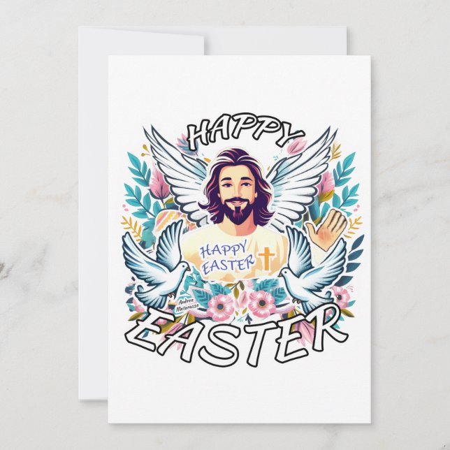 Tarjeta Festiva Pascua feliz con Jesús (Anverso)