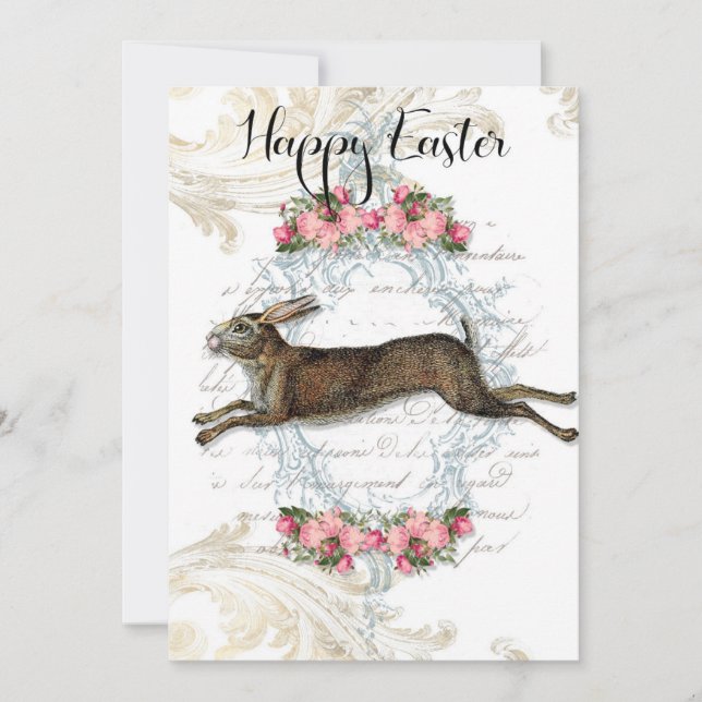 Tarjeta Festiva Pascua feliz, conejo conejo conejo francés, cosech (Anverso)