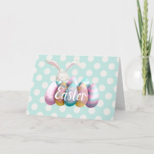 Tarjeta Festiva Pascua feliz, conejo de Pascua, caza de huevos, va