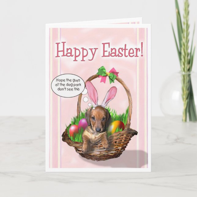 Tarjeta Festiva Pascua feliz de un perrito del Dachshund (Anverso)