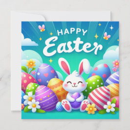 Tarjeta Festiva Pascua feliz - Huevos de conejo en colores pastele
