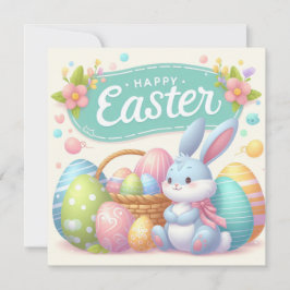 Tarjeta Festiva Pascua feliz - Huevos de conejo en colores pastele