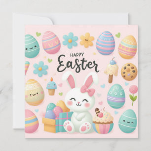 Tarjeta Festiva Pascua feliz - Huevos de conejo en colores pastele
